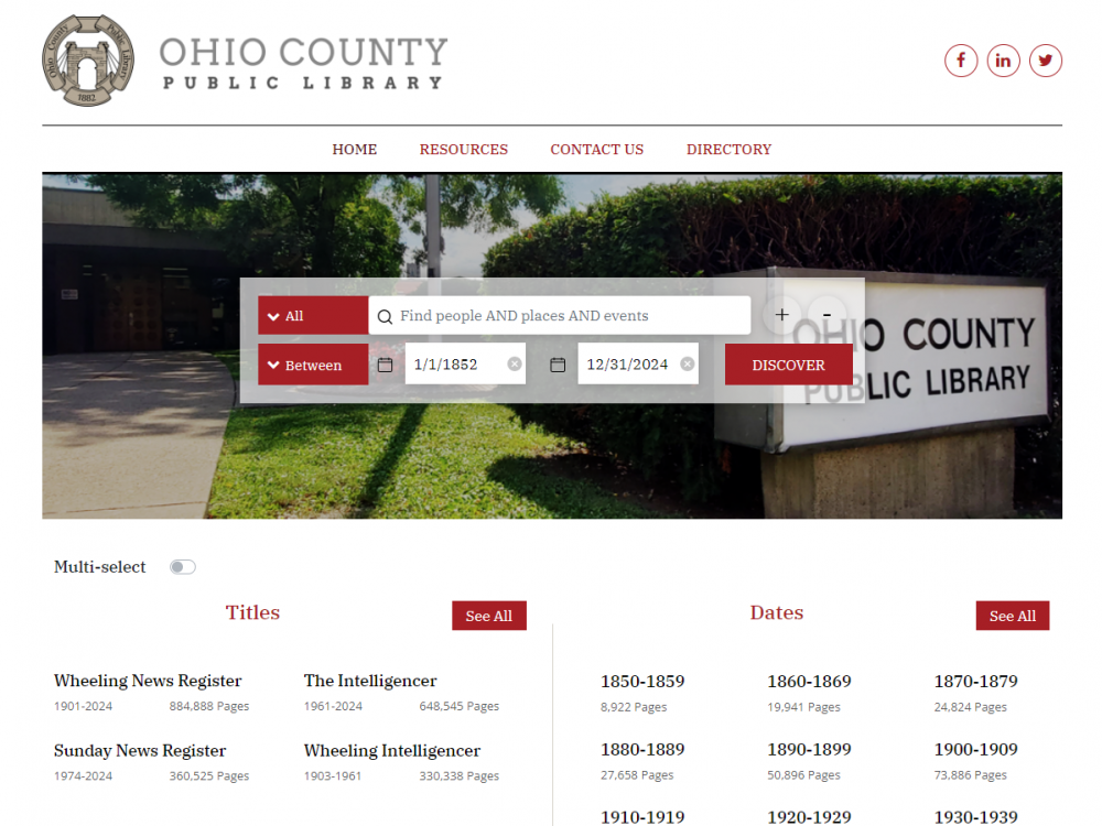 Wheeling News-Register Newspapers Expanded Online at OCPL 