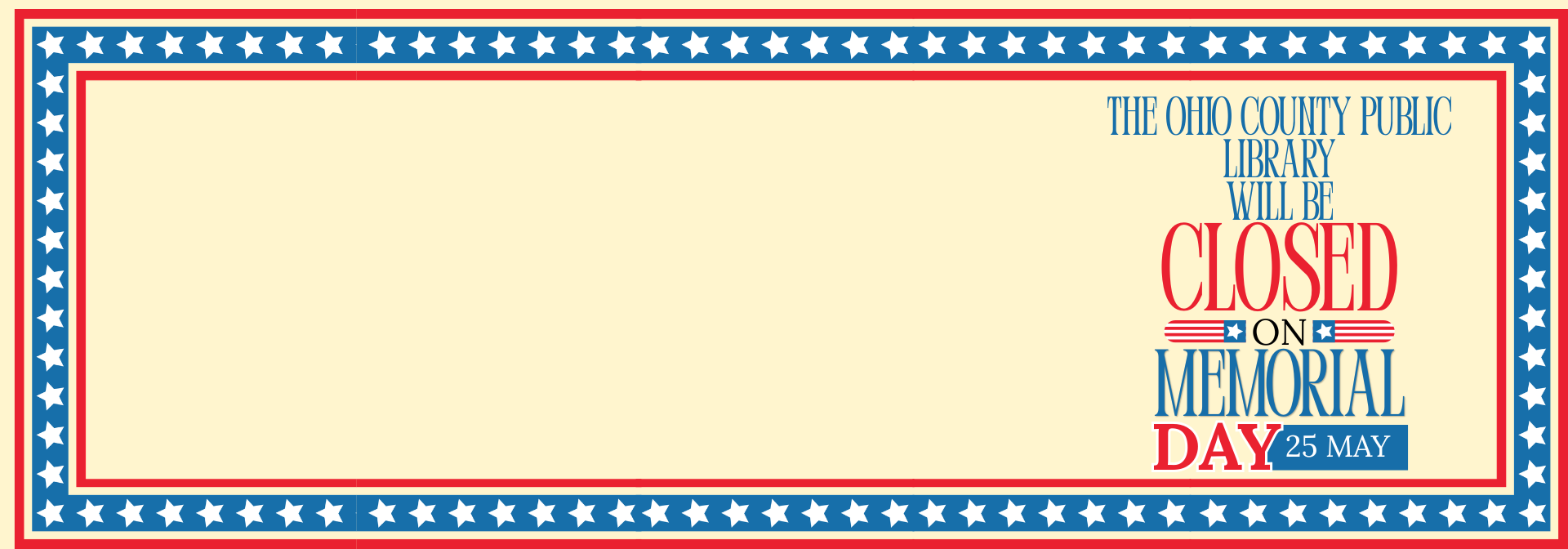 OCPL Closed on Memorial Day